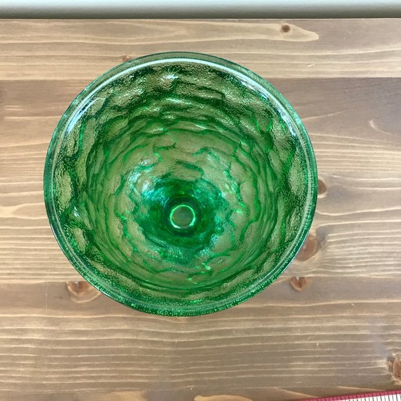Green Crinkle Glass Widemouth Pedestal Vase Vintage EO Brody Flower Bowl A102 - Picture 4 of 8